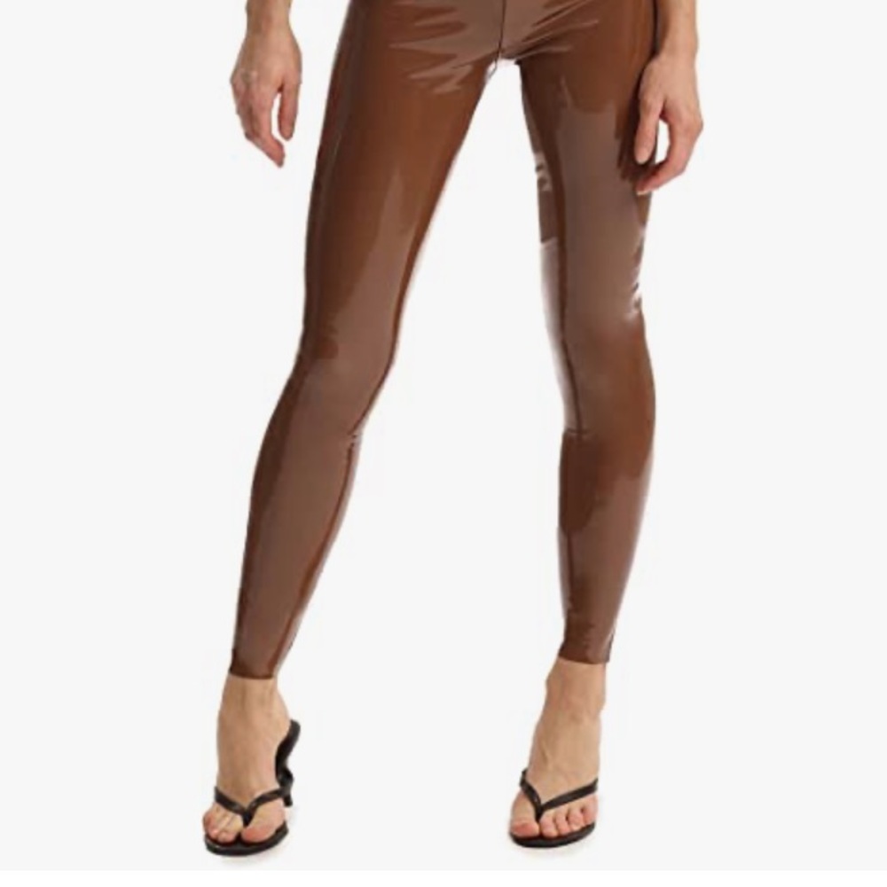 New Commando Women's Faux Patent Leather Perfect Control Leggings Cinnamon Large